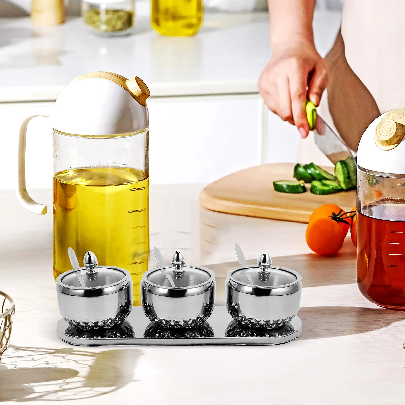 Набор из 1-го комплекта баночек для специй из нержавеющей стали с крышками, органайзер для кухни для хранения соли, перца, сахара, многофункциональный
Набор из 1-го комплекта баночек для специй из нержавеющей стали с крышками, органайзер для кухни для хранения соли, перца, сахара, многофункциональный