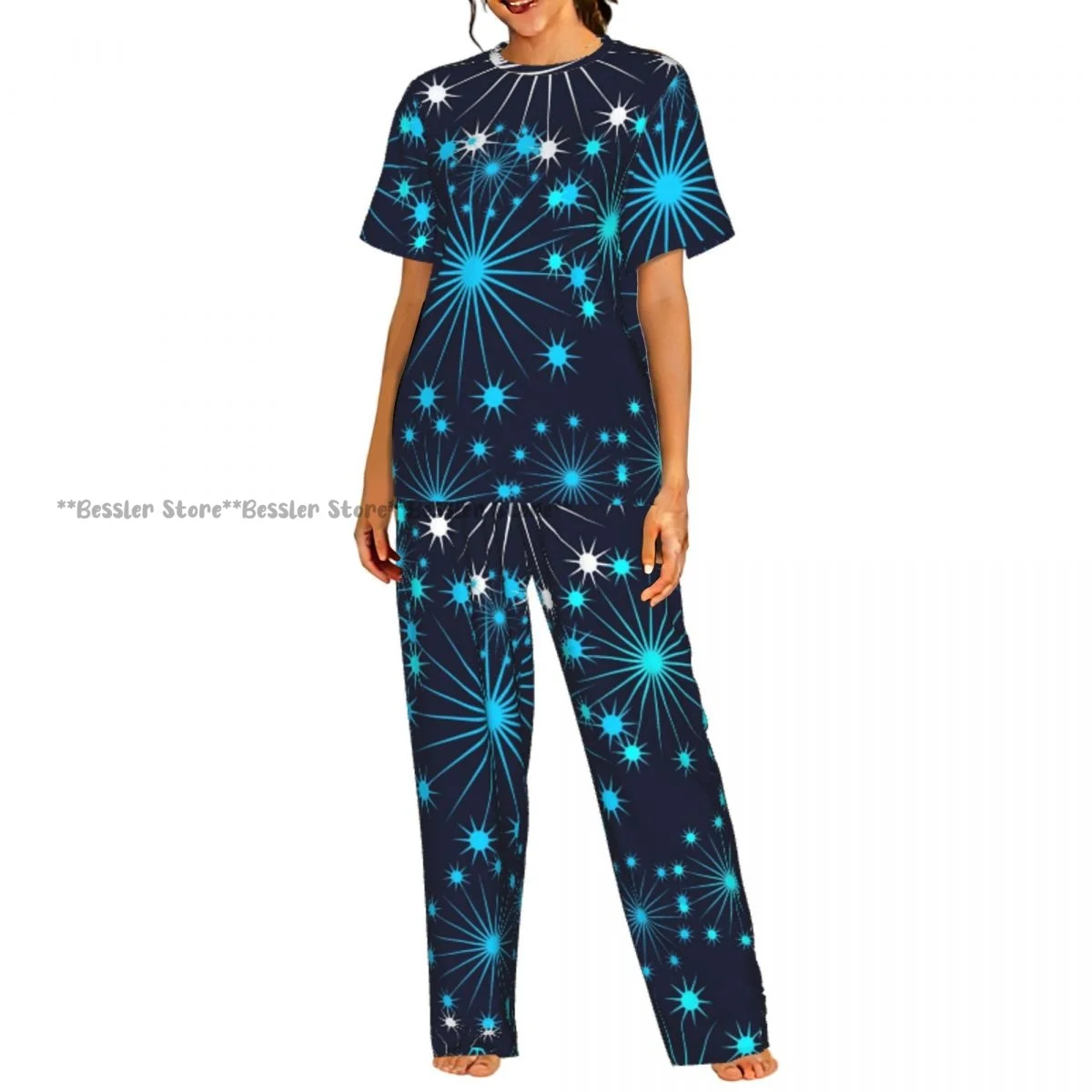 Women's 2-piece set Various Stars Pajamas Short sleeved Top and Pants Sleepwear
Women's 2-piece set Various Stars Pajamas Short sleeved Top and Pants Sleepwear