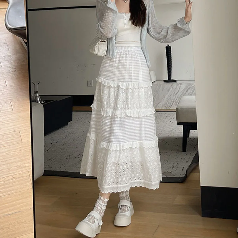 White Ruffles Cake Long Skirt Women Summer Fashion Elastic Waist Lace Spliced Midi Skirts Female Sweet Cute A-Line Pleated Skirt
White Ruffles Cake Long Skirt Women Summer Fashion Elastic Waist Lace Spliced Midi Skirts Female Sweet Cute A-Line Pleated Skirt