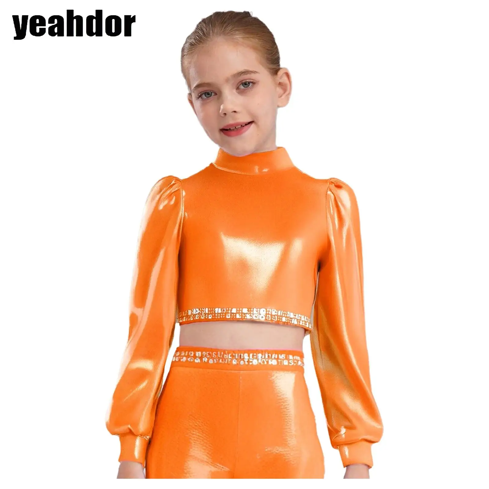 Girls Hip-hop Jazz Dance Top Mock Neck Long Sleeves Shiny Rhinestones Metallic Crop Tops School Basketball Cheerleading Costumes
Girls Hip-hop Jazz Dance Top Mock Neck Long Sleeves Shiny Rhinestones Metallic Crop Tops School Basketball Cheerleading Costumes