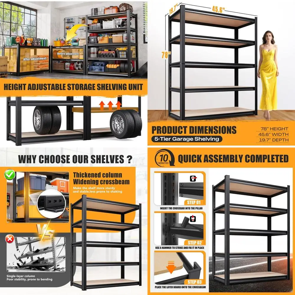 Heavy-Duty Adjustable Metal Shelving Unit for Garage, Utility, Pantry, Kitchen, and Warehouse - 45.6W x 19.7D x 78H
Heavy-Duty Adjustable Metal Shelving Unit for Garage, Utility, Pantry, Kitchen, and Warehouse - 45.6W x 19.7D x 78H