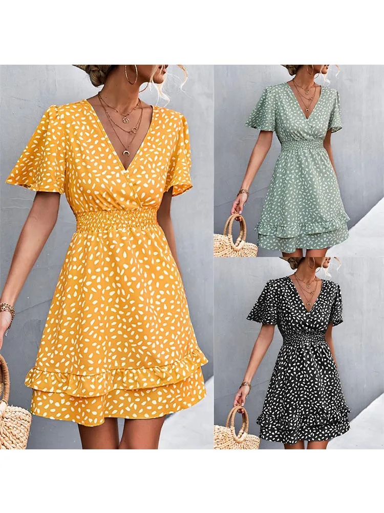 Sexy V Neck Mini Dress For Women Fashion Floral Slim Short Dresses Female Lotus Leaf Sleeve Elegant Dress
Sexy V Neck Mini Dress For Women Fashion Floral Slim Short Dresses Female Lotus Leaf Sleeve Elegant Dress