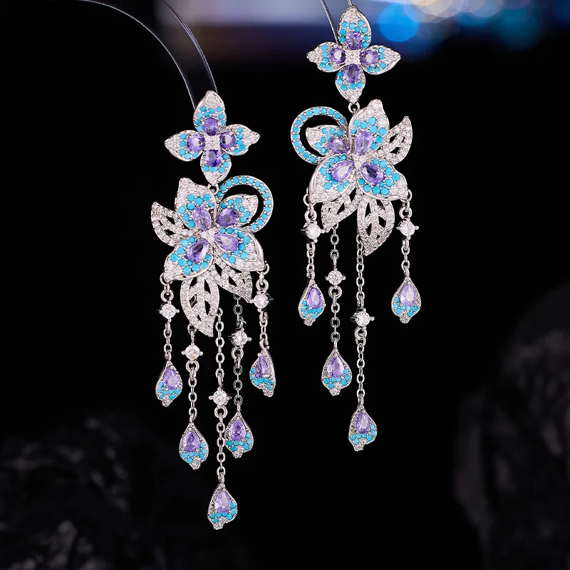 Luxury Zircon Inlaid Flower Tassel Earrings with S925 Silver Posts for High-End Dresses and Evening Gowns
Luxury Zircon Inlaid Flower Tassel Earrings with S925 Silver Posts for High-End Dresses and Evening Gowns