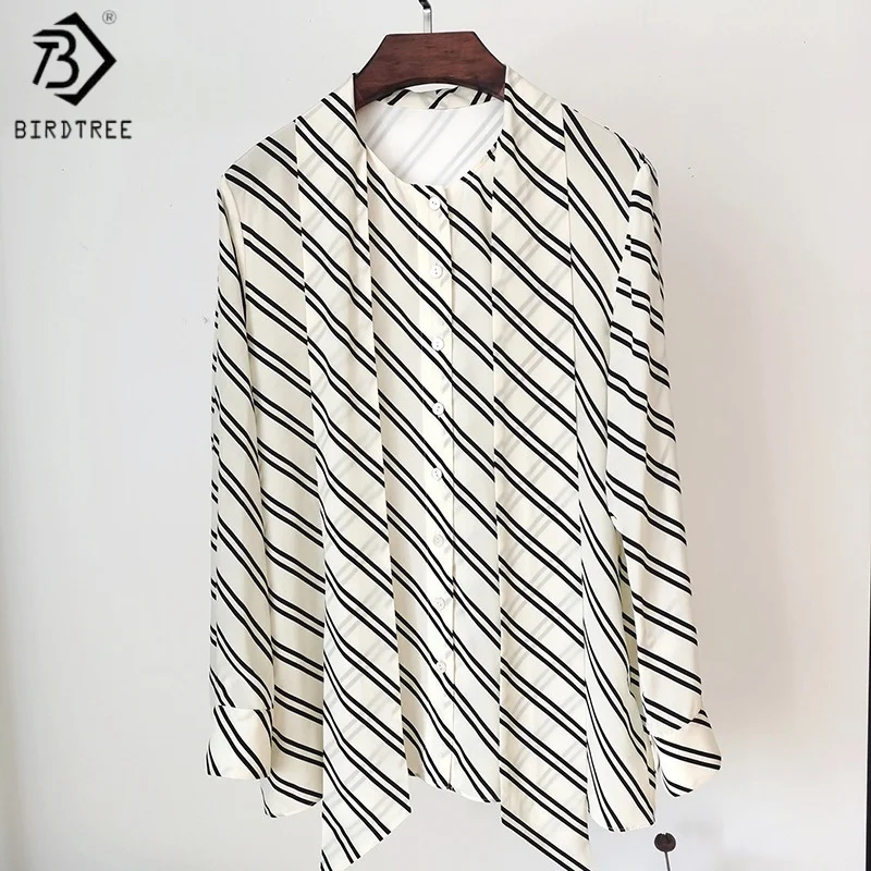 Birdtree,90% Mulberry Silk 10% Spandex Blouse,Women Stripe Ribbon Full Sleeve Tops,Single Breasted,2025 New Casual ShirtT5D213JF
Birdtree,90% Mulberry Silk 10% Spandex Blouse,Women Stripe Ribbon Full Sleeve Tops,Single Breasted,2025 New Casual ShirtT5D213JF