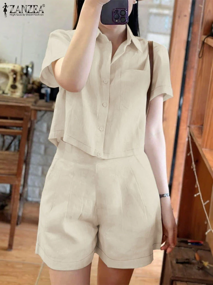 2025 ZANZEA Summer Elegant Lapel Short Sleeve Blouse Short Sets 2PCS Outfits Women Solid Matching Sets Fashion Work OL Tracksuit
2025 ZANZEA Summer Elegant Lapel Short Sleeve Blouse Short Sets 2PCS Outfits Women Solid Matching Sets Fashion Work OL Tracksuit