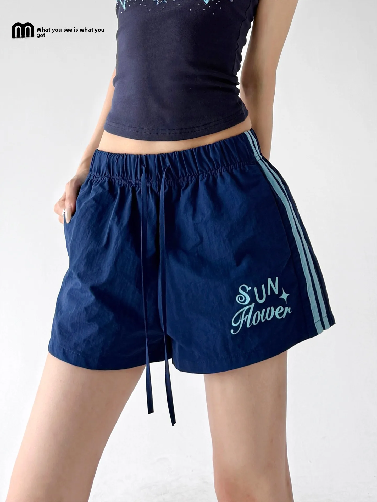 Sporty Casual Letter Print Women's Shorts Blue Loose Fit Drawstring Slimming High Waist A-Line Pants Summer 2026 New Arrival
Sporty Casual Letter Print Women's Shorts Blue Loose Fit Drawstring Slimming High Waist A-Line Pants Summer 2026 New Arrival