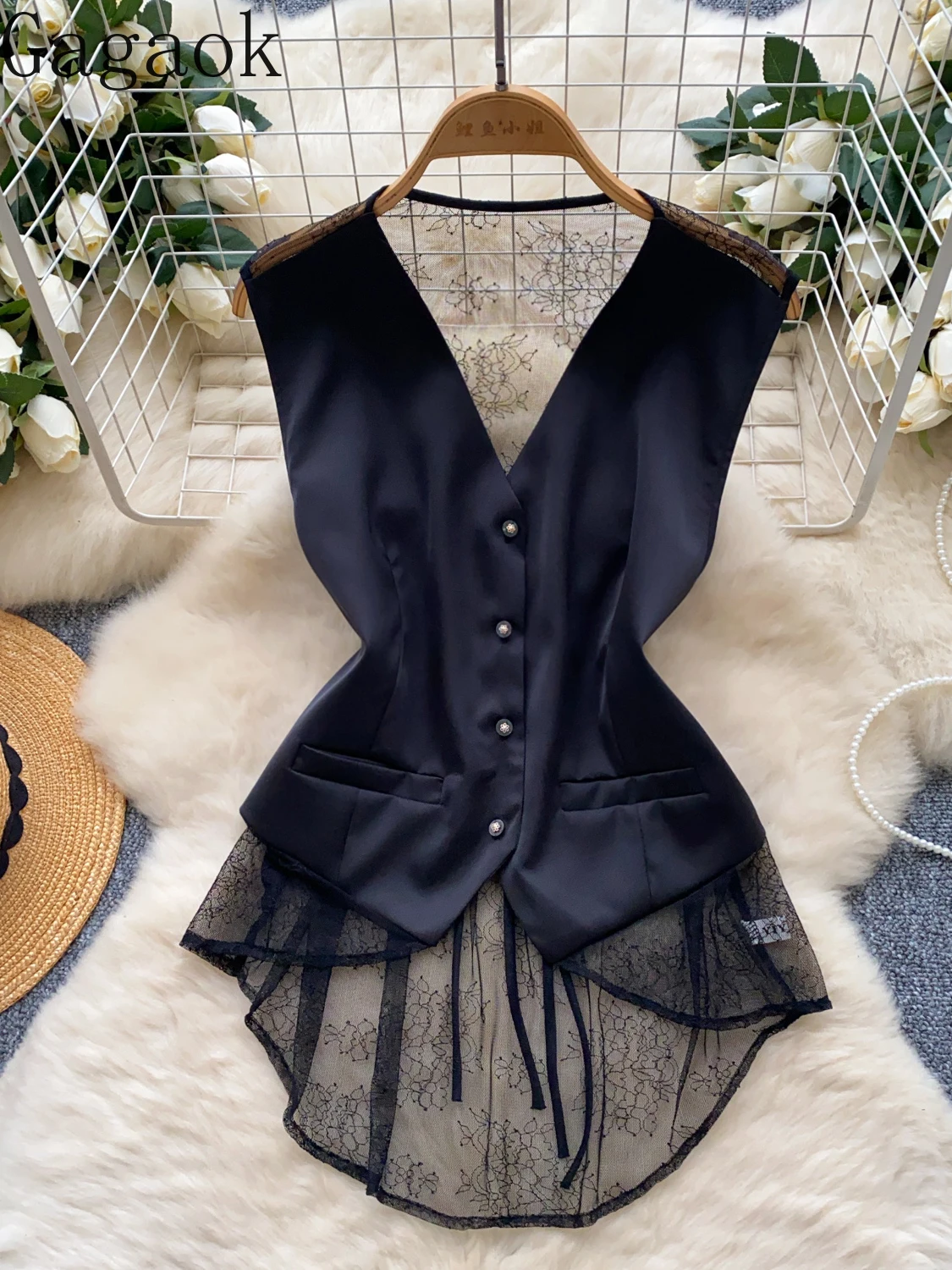 Gagaok Waistcoat Women Clothes French Style Back Perspective Lace Patchwork Suit Vest Slim Waist Irregular Vests Coat Femme
Gagaok Waistcoat Women Clothes French Style Back Perspective Lace Patchwork Suit Vest Slim Waist Irregular Vests Coat Femme