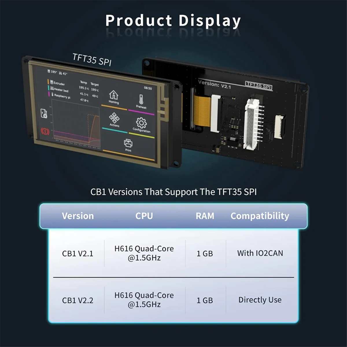 A06RP TFT35 SPI V2.1 Графический интеллектуальный дисплей, совместимый с BTT Manta M8P/M4P/M5P, плата управления Manta E3EZ
A06RP TFT35 SPI V2.1 Графический интеллектуальный дисплей, совместимый с BTT Manta M8P/M4P/M5P, плата управления Manta E3EZ