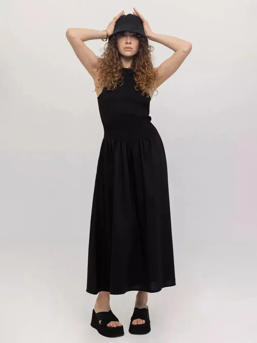 Sumuyoo Hanging Neck Sleeveless Knitted Patchwork Slimming Waist Long Dress for Women 2026 Spring Summer New Style
Sumuyoo Hanging Neck Sleeveless Knitted Patchwork Slimming Waist Long Dress for Women 2026 Spring Summer New Style