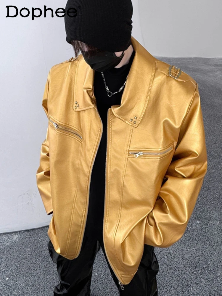 Men Women 2025 Autumn New Trendy Versatile Loose Tops PU Leather Rhinestone Decoration Oversize Loose Faux Leather Jacket Coats
Men Women 2025 Autumn New Trendy Versatile Loose Tops PU Leather Rhinestone Decoration Oversize Loose Faux Leather Jacket Coats