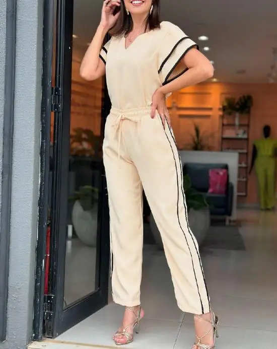 Fashionable Spring Summer Women 2 Pieces Outfit Colorblock Striped Print V Neck Bell Sleeve Top and Casual Drawstring Pants Set
Fashionable Spring Summer Women 2 Pieces Outfit Colorblock Striped Print V Neck Bell Sleeve Top and Casual Drawstring Pants Set