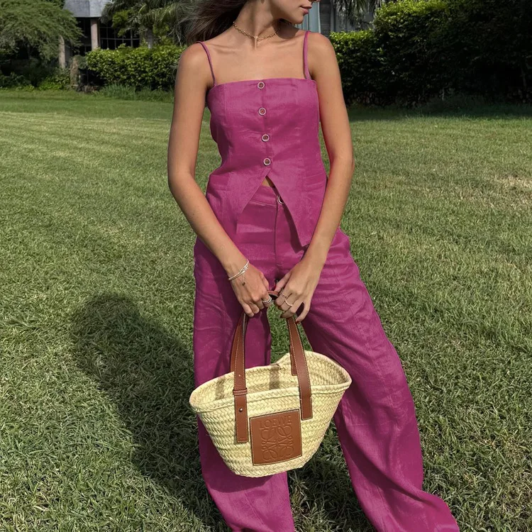 Designer Sleeveless Vest Top Wide Leg Pants Two Piece Set Sexy Matching Sets Jumpsuit Overall Playsuit Spring Summer
Designer Sleeveless Vest Top Wide Leg Pants Two Piece Set Sexy Matching Sets Jumpsuit Overall Playsuit Spring Summer