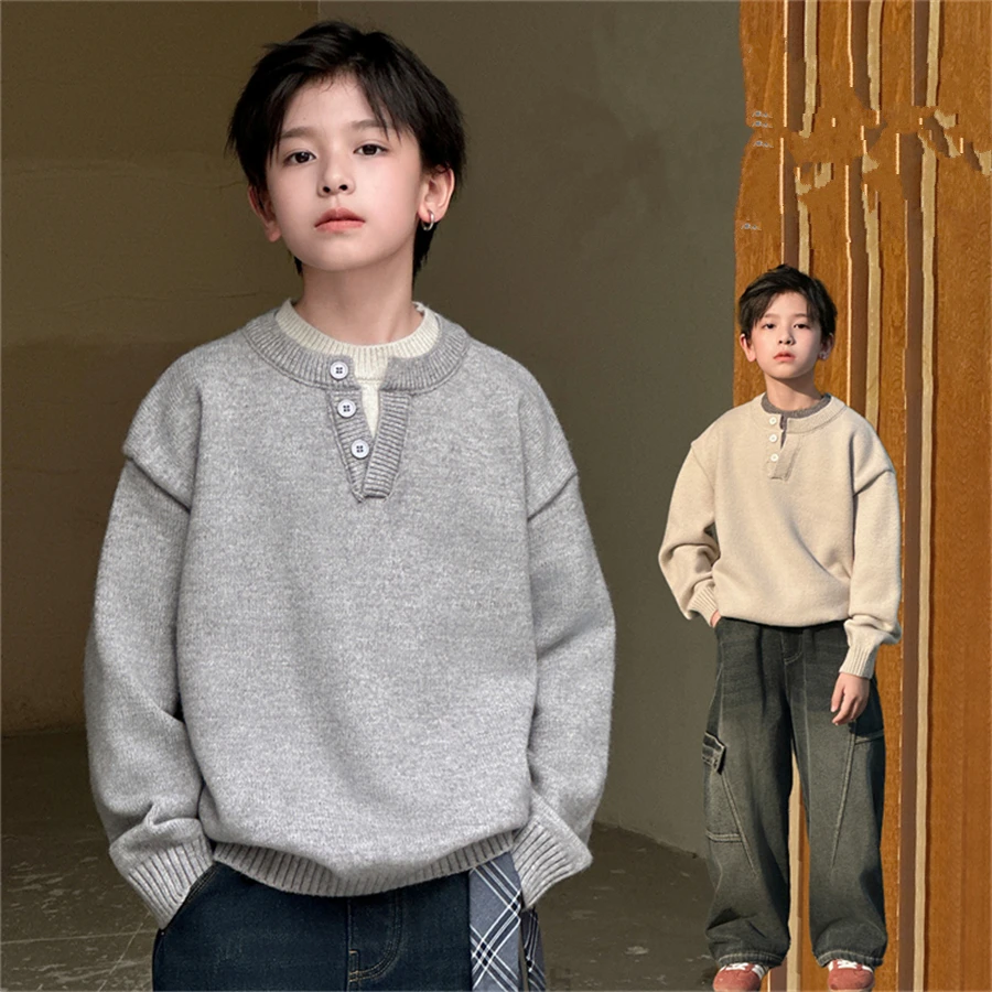 Child Minimalism Style V-Neck Sweater for Tween Boy Beige Grey Color Knitwear Korean Kids Spring Autumn Casual Knitted Clothing
Child Minimalism Style V-Neck Sweater for Tween Boy Beige Grey Color Knitwear Korean Kids Spring Autumn Casual Knitted Clothing