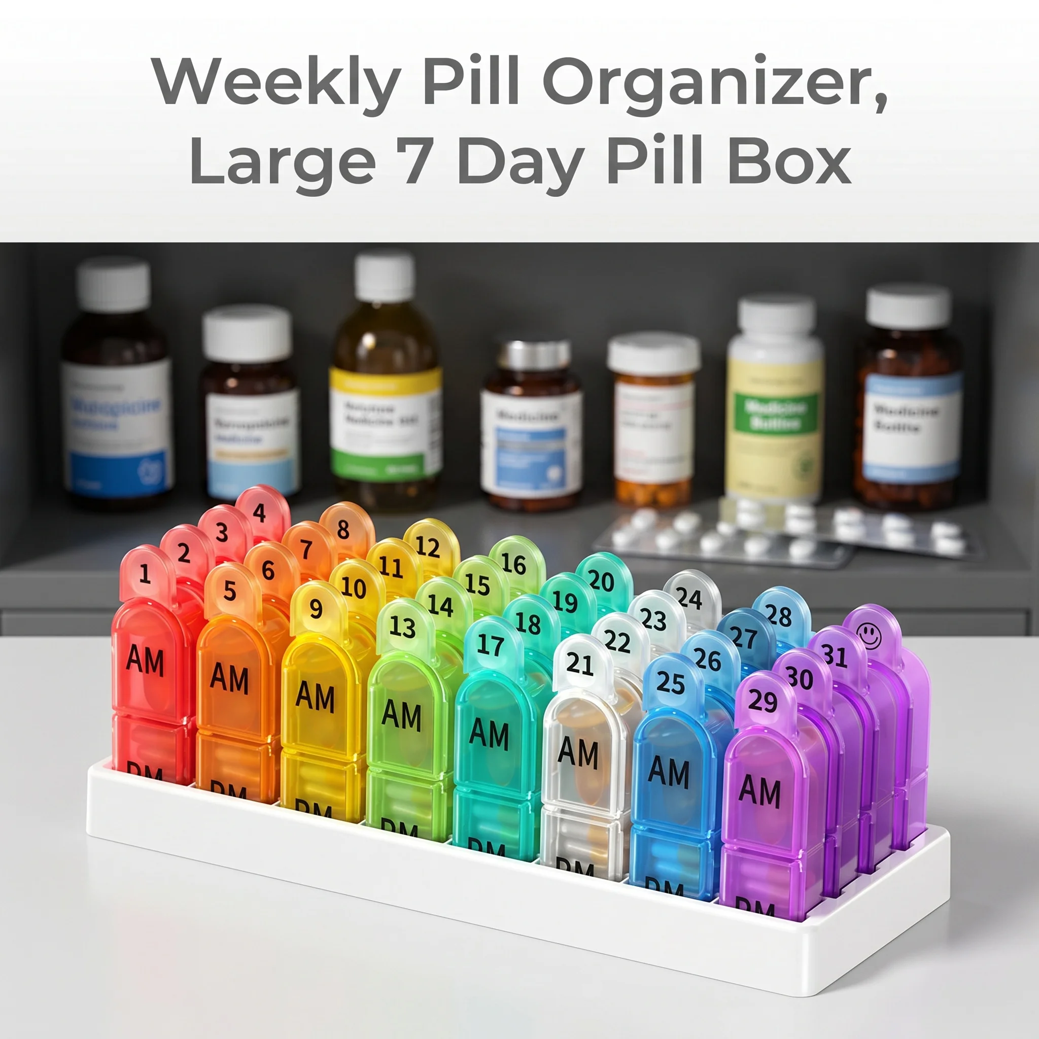 Travel Friendly 7 Day Pill Box by Daviky, Large Capacity Weekly Pill Organizer, Multifunctional Daily Pill Dispenser for Storing
Travel Friendly 7 Day Pill Box by Daviky, Large Capacity Weekly Pill Organizer, Multifunctional Daily Pill Dispenser for Storing