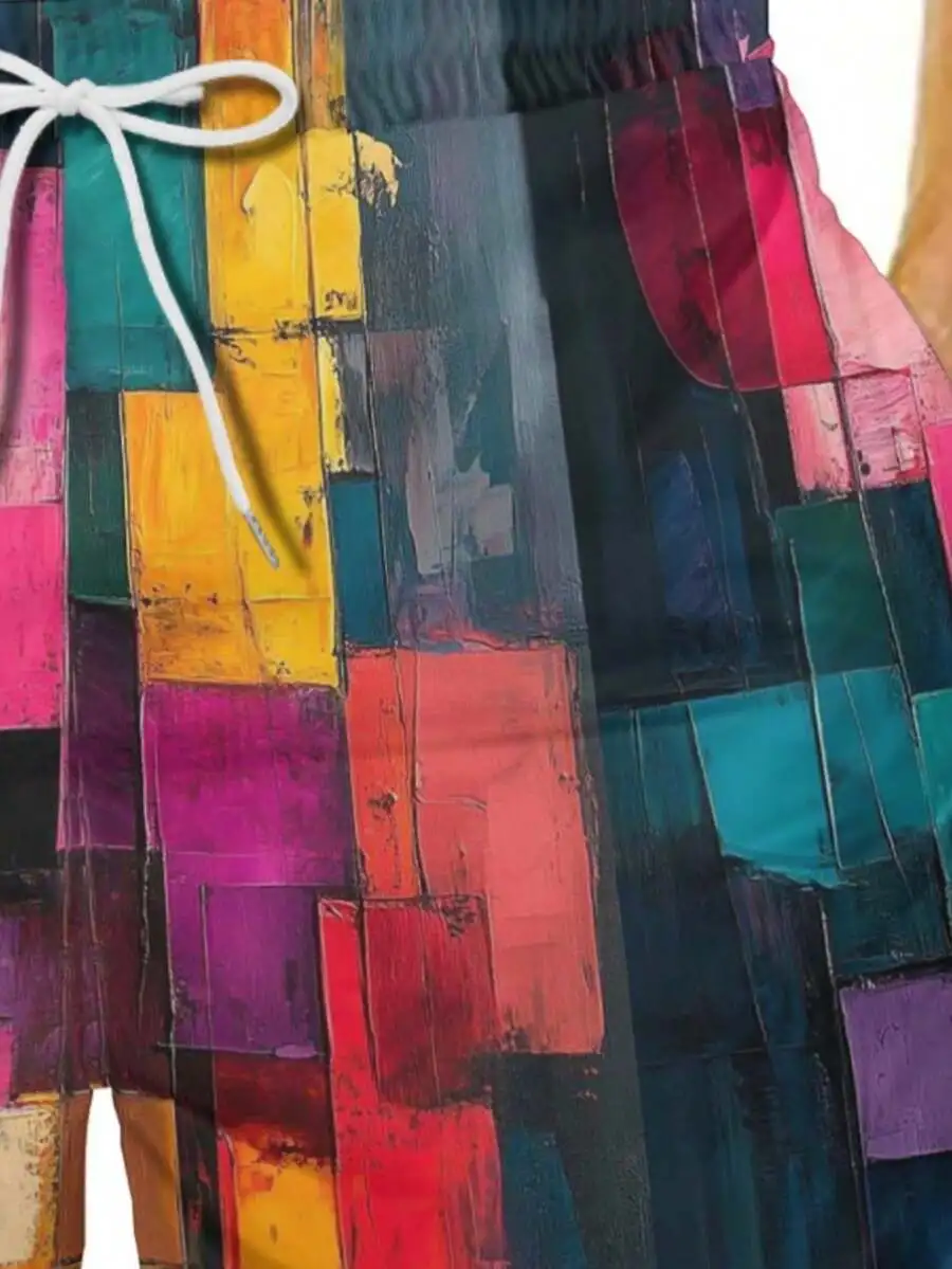 Loose-Fit Abstract Oil Painting Print Sport Shorts With Drawstring Waist And Side Pockets, Polyester Material
Loose-Fit Abstract Oil Painting Print Sport Shorts With Drawstring Waist And Side Pockets, Polyester Material