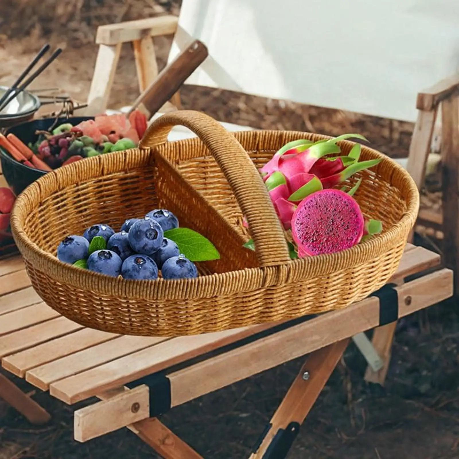 Divided Hand Woven Farm Countryside Multipurpose Outdoor Picnic Basket Fruit Basket for Candy Harvesting Picnic Wedding
Divided Hand Woven Farm Countryside Multipurpose Outdoor Picnic Basket Fruit Basket for Candy Harvesting Picnic Wedding