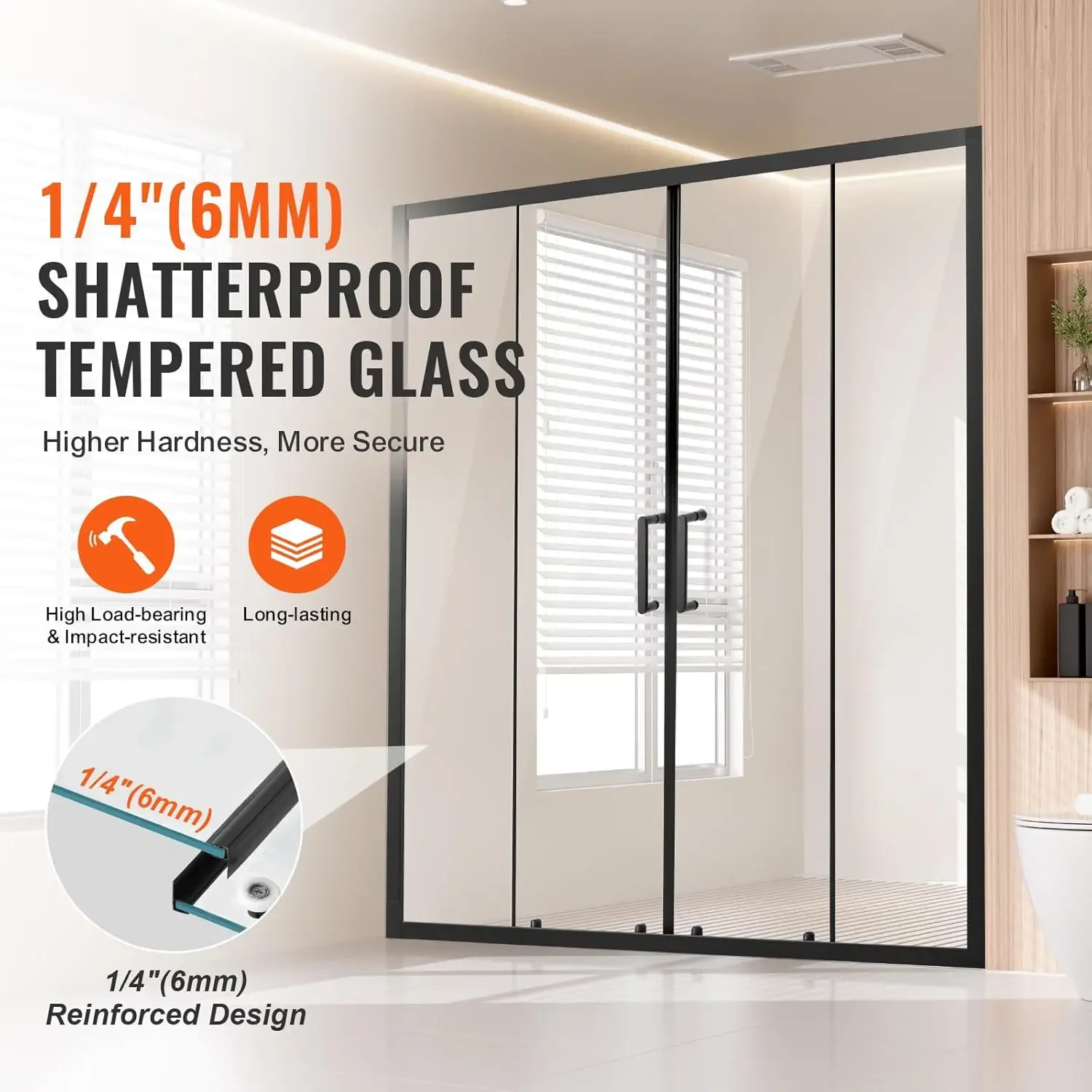 Semi-Frameless Shower Door, 57.8-59 W x 70 H in, Double Sliding Glass Door with 1/4 in(6mm) Clear Tempered Glass, Waterproof Sha
Semi-Frameless Shower Door, 57.8-59 W x 70 H in, Double Sliding Glass Door with 1/4 in(6mm) Clear Tempered Glass, Waterproof Sha