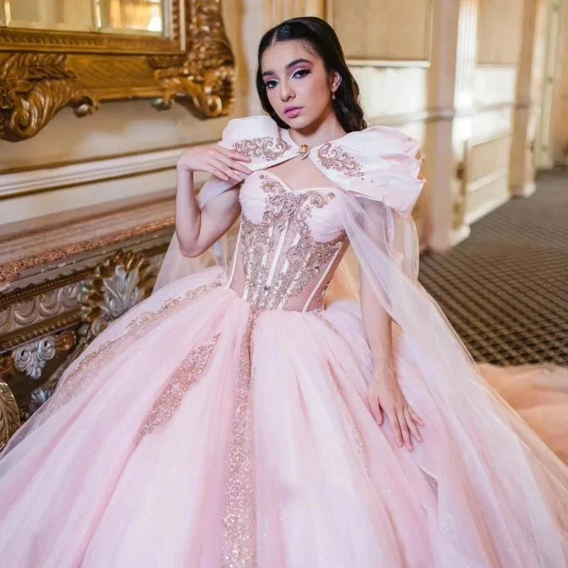 Pink Quinceanera Dresses Ball Gown Off Shoulder Applique Lace Beads With Cape Puffy Sweet 16 Dress Celebrity Party Gowns Graduat
Pink Quinceanera Dresses Ball Gown Off Shoulder Applique Lace Beads With Cape Puffy Sweet 16 Dress Celebrity Party Gowns Graduat