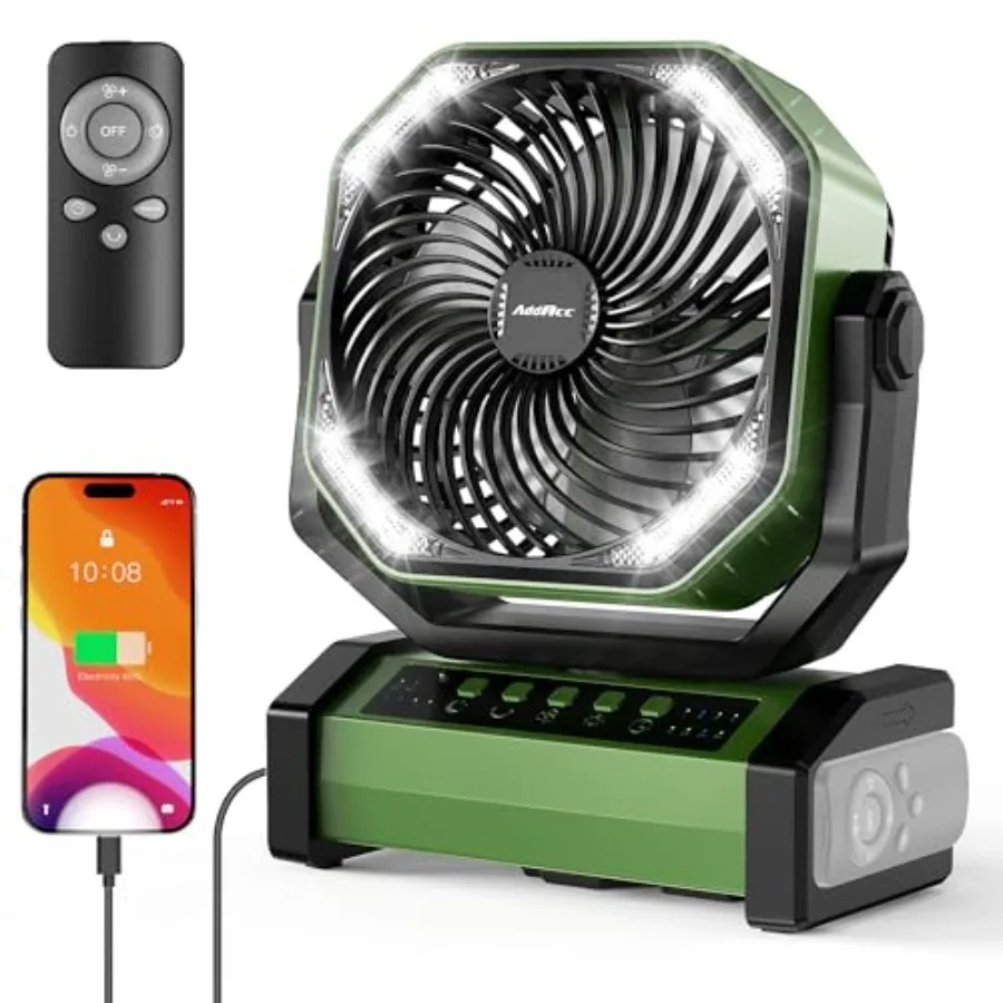 Camping fan for outdoor RV garage use, ABS plastic body in black, 20000mAh rechargeable battery with 60hr runtime, auto oscilla
Camping fan for outdoor RV garage use, ABS plastic body in black, 20000mAh rechargeable battery with 60hr runtime, auto oscilla