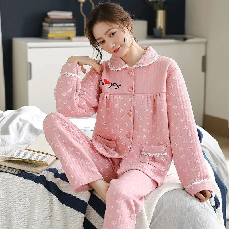 2024 New Autumn Winter Sandwich Cotton Pajamas Women's Long Sleeved Loose Oversized Sleepwear Thickened Warm Homewear Set
2024 New Autumn Winter Sandwich Cotton Pajamas Women's Long Sleeved Loose Oversized Sleepwear Thickened Warm Homewear Set