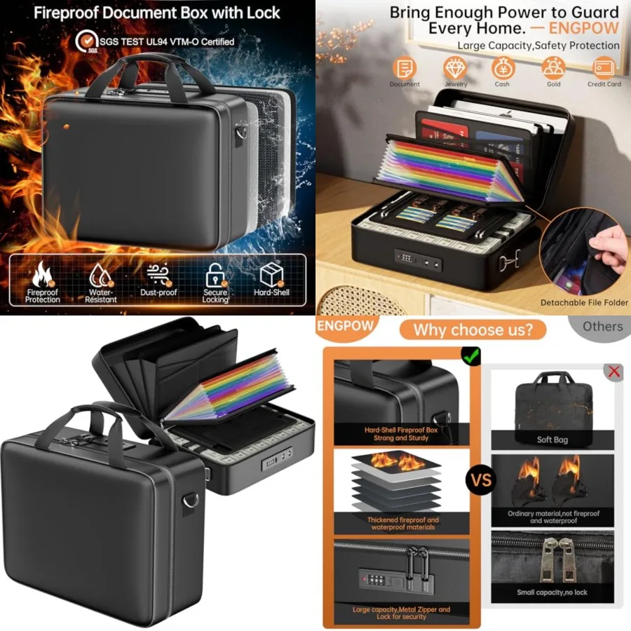 Fireproof Document Box with Lock, Fireproof Water Resistant Hard Case File Organizer Safe Box with Multi Pockets, Protects Impo
Fireproof Document Box with Lock, Fireproof Water Resistant Hard Case File Organizer Safe Box with Multi Pockets, Protects Impo