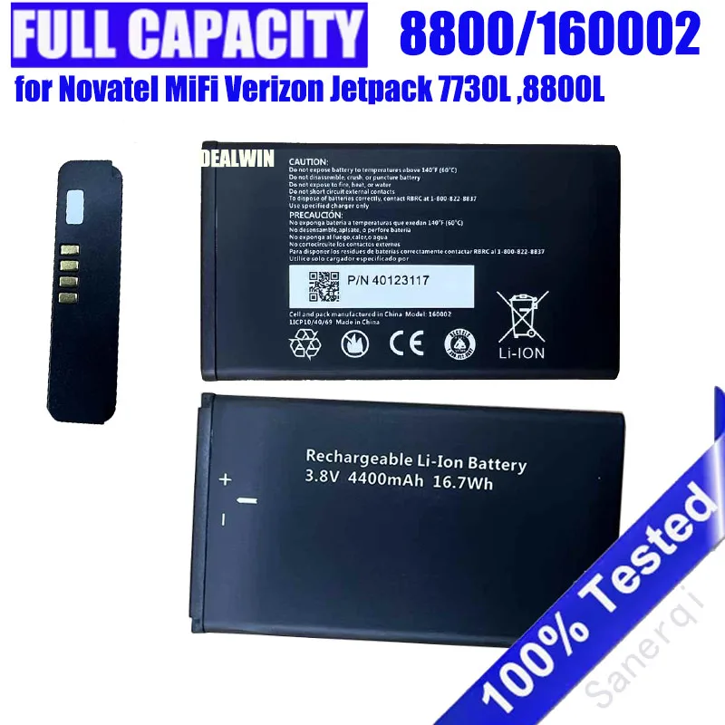 Оригинальный сменный аккумулятор емкостью 4400 мАч для Novatel MiFi Verizon Jetpack 7730L, 8800L 8800/160002
Оригинальный сменный аккумулятор емкостью 4400 мАч для Novatel MiFi Verizon Jetpack 7730L, 8800L 8800/160002