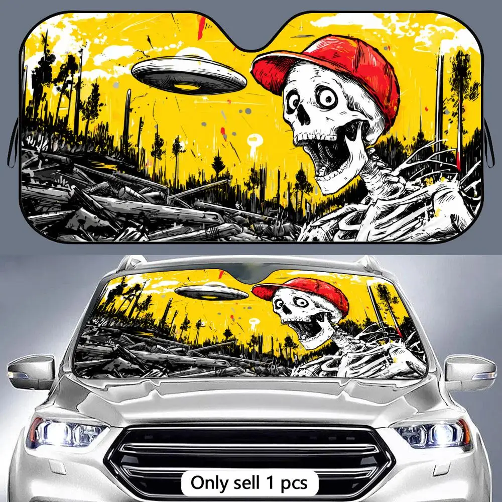 Skeletons and UFO Sun Visor Aluminum Foil Windshield Sunshade with Reflective UV Protection Heat Insulation Foldable Fit
Skeletons and UFO Sun Visor Aluminum Foil Windshield Sunshade with Reflective UV Protection Heat Insulation Foldable Fit