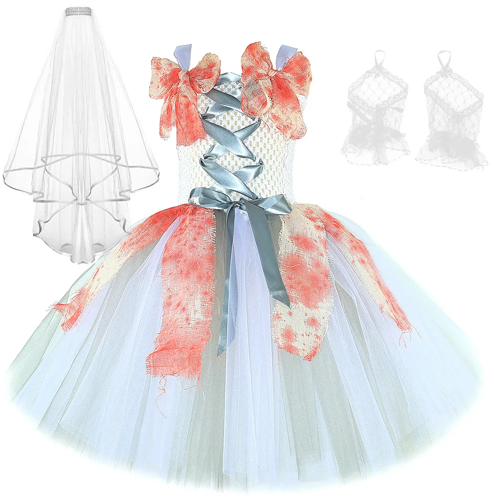 Blood-Stained Tulle Zombie Bride Girls' Halloween Dress Carnival Party Scary Outfit Horror Clothes
Blood-Stained Tulle Zombie Bride Girls' Halloween Dress Carnival Party Scary Outfit Horror Clothes