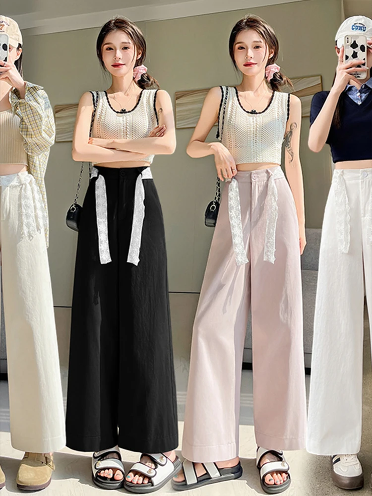 Lace strap washed cotton wide leg pants women summer height high waist slimming loose and casual 9-inch straight leg pants
Lace strap washed cotton wide leg pants women summer height high waist slimming loose and casual 9-inch straight leg pants
