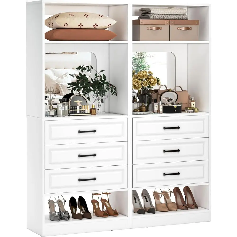 50-inch White Walk-in Closet Organizer with 6 Drawers, 4 Shelves, and Mirror, Sturdy Wood Construction, Holds Up to 1000 LBS
50-inch White Walk-in Closet Organizer with 6 Drawers, 4 Shelves, and Mirror, Sturdy Wood Construction, Holds Up to 1000 LBS