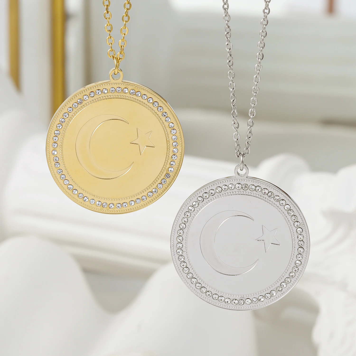 Gold Crescent Star Locket Necklace Crescent Moon Necklace Crescent Moon Pendant Stainless steel 18K Gold Plated Necklace For Her
Gold Crescent Star Locket Necklace Crescent Moon Necklace Crescent Moon Pendant Stainless steel 18K Gold Plated Necklace For Her
