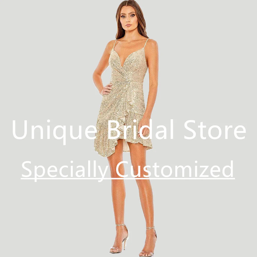 Women's Sequin Cocktail Dress V-Neck Backless Spaghetti Strap With Ruffle A-Line Back Zipper Sexy Short Prom Evening Dresses
Women's Sequin Cocktail Dress V-Neck Backless Spaghetti Strap With Ruffle A-Line Back Zipper Sexy Short Prom Evening Dresses