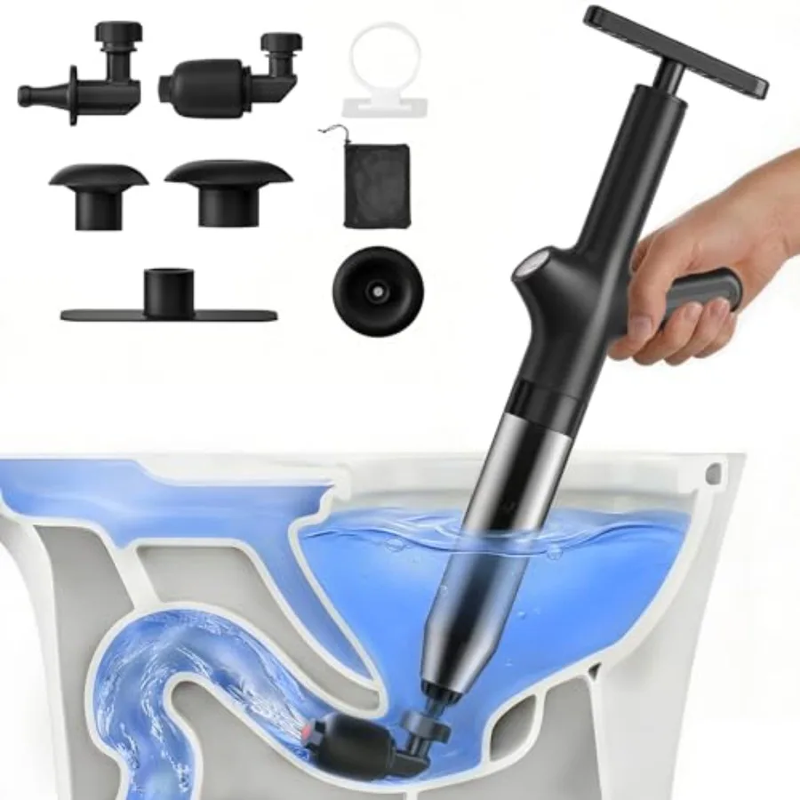 HAMITOR Toilet Plunger Drain Clog Remover: High Pressure Air Plunger and Heavy Duty Toilet Snake with Barometer for Sink Drain
HAMITOR Toilet Plunger Drain Clog Remover: High Pressure Air Plunger and Heavy Duty Toilet Snake with Barometer for Sink Drain