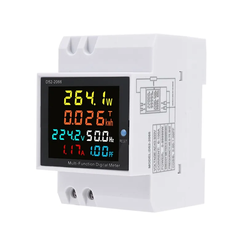 D52-2066 Digital Display 6IN1 Din Rail AC Monitor Voltage Current Power Factor Active KWH Electric Energy Frequency Meter
D52-2066 Digital Display 6IN1 Din Rail AC Monitor Voltage Current Power Factor Active KWH Electric Energy Frequency Meter
