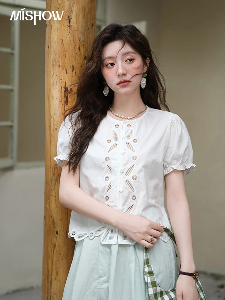MISHOW 100%Cotton Hollow Embroidery Round Neck Shirt for Women 2025 Summer Puff Sleeve Casual Top Women's Clothing MXE39X1938
MISHOW 100%Cotton Hollow Embroidery Round Neck Shirt for Women 2025 Summer Puff Sleeve Casual Top Women's Clothing MXE39X1938