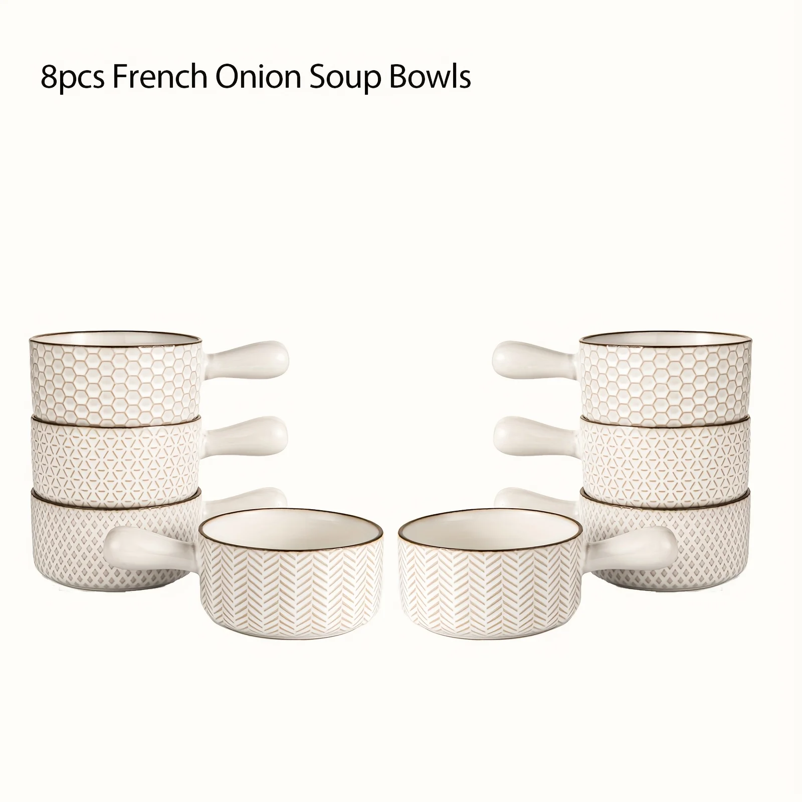 8pcs 20oz Gooditour French Onion Soup Bowls - Ceramic Soup Crocks with Handles - Embossed Stoneware Bowls
8pcs 20oz Gooditour French Onion Soup Bowls - Ceramic Soup Crocks with Handles - Embossed Stoneware Bowls