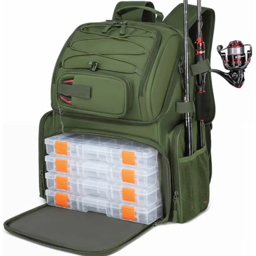 Fishing Backpack with Tackle Boxes, 50L Fishing Tackle Bag with Cooler & Rod Holders, Waterproof Tackle Bag for Men
Fishing Backpack with Tackle Boxes, 50L Fishing Tackle Bag with Cooler & Rod Holders, Waterproof Tackle Bag for Men