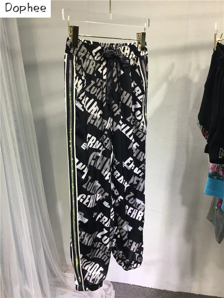Side Hot Drilling Letters Printed Summer Women Harem Pants All-match Cool Ankle-length Pants Elastic Waist Streetwear Trousers
Side Hot Drilling Letters Printed Summer Women Harem Pants All-match Cool Ankle-length Pants Elastic Waist Streetwear Trousers