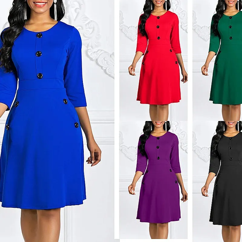 Plus Size Dress Dresses Spring Summer Solid Color Round Neck 3/4 Sleeve Button A Line Waist Dresses
Plus Size Dress Dresses Spring Summer Solid Color Round Neck 3/4 Sleeve Button A Line Waist Dresses