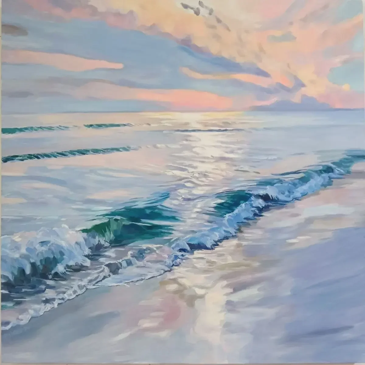 Pure hand-painted oil on canvas "Gentle Sea Breeze" solid wood inner frame 3cm * 80cm * 80cm artistic conception
Pure hand-painted oil on canvas "Gentle Sea Breeze" solid wood inner frame 3cm * 80cm * 80cm artistic conception