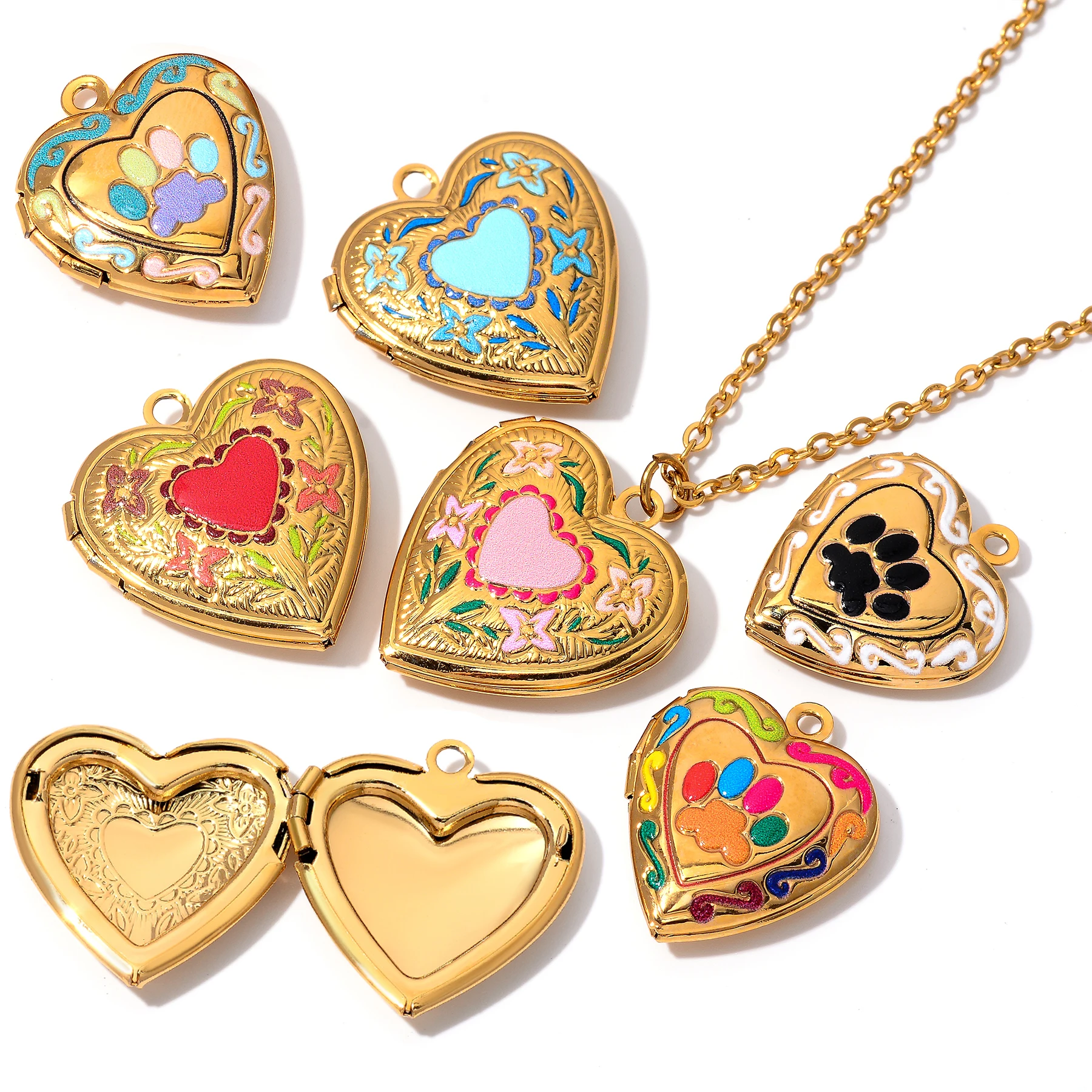 10Pcs Stainless Steel Colorful Paw/Heart Locket Charms Love Photo Frame Locket Box Pendant Making Family Memories Gift Accessory
10Pcs Stainless Steel Colorful Paw/Heart Locket Charms Love Photo Frame Locket Box Pendant Making Family Memories Gift Accessory