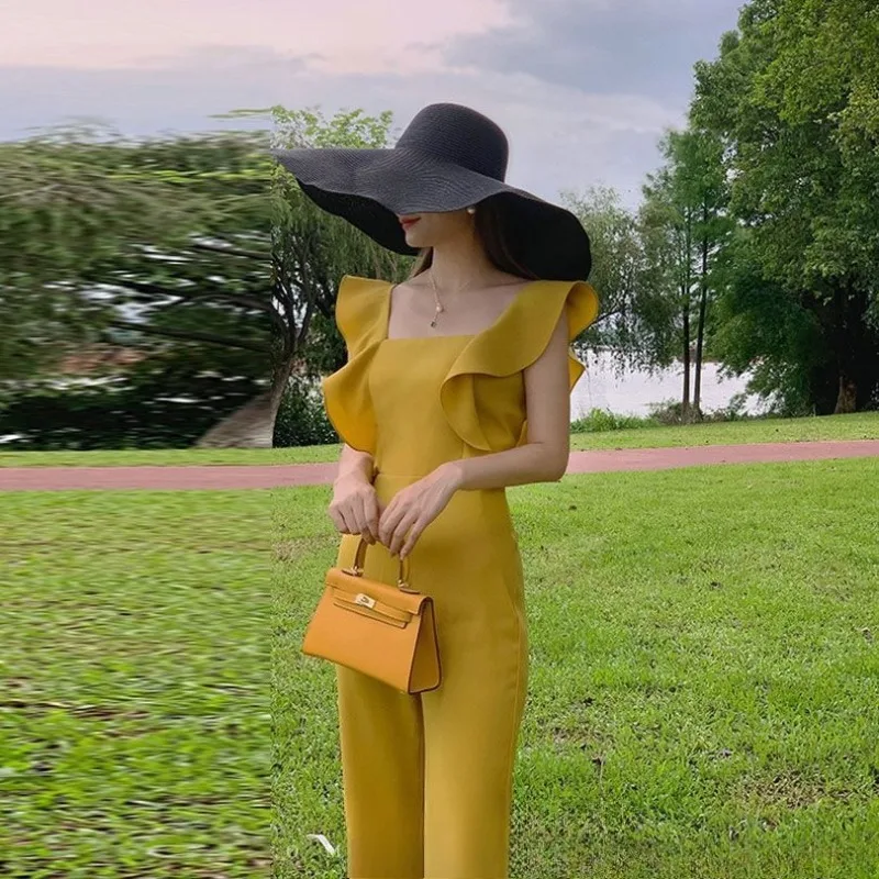 2026 Summer Women Jumpsuit Sunny Yellow Slim Fit Lotus Leaf Sleeve Wide Leg High Waist
2026 Summer Women Jumpsuit Sunny Yellow Slim Fit Lotus Leaf Sleeve Wide Leg High Waist