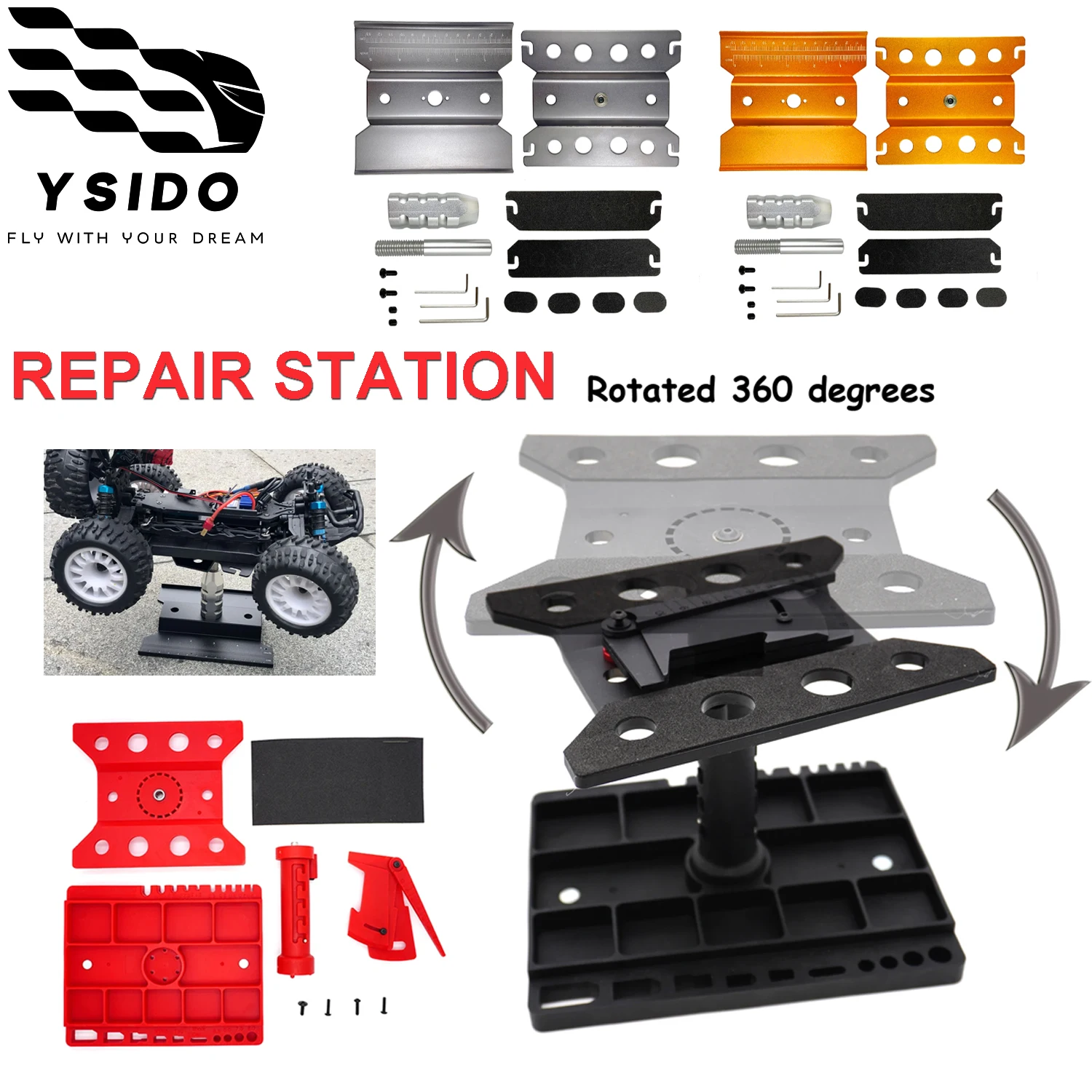 YSIDO 1/8 1/10 1/12 1/14 1/16 RC Cars Tool Assembly Platform Repair Station Adjustable Height 360° Rotate for RC Crawler TRX4M
YSIDO 1/8 1/10 1/12 1/14 1/16 RC Cars Tool Assembly Platform Repair Station Adjustable Height 360° Rotate for RC Crawler TRX4M
