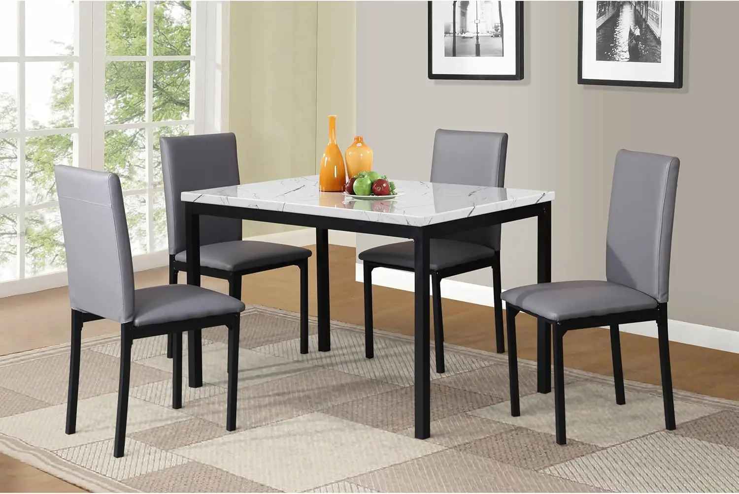 5-Piece Metal Dinette Set with Faux Marble Top, White Table and Gray Chairs
5-Piece Metal Dinette Set with Faux Marble Top, White Table and Gray Chairs