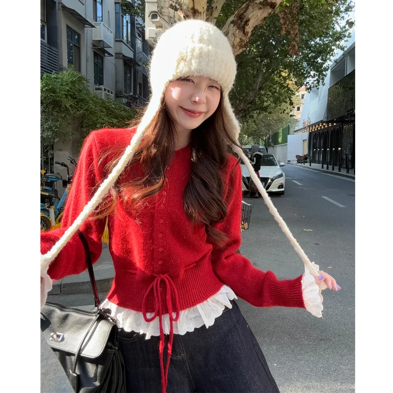 Красный вязаный свитер, пальто, женское осенне-зимнее пальто небольшого размера с завязкой на талии, внутренняя одежда, базовый слой, прямая трубка для поездок на работу
Красный вязаный свитер, пальто, женское осенне-зимнее пальто небольшого размера с завязкой на талии, внутренняя одежда, базовый слой, прямая трубка для поездок на работу