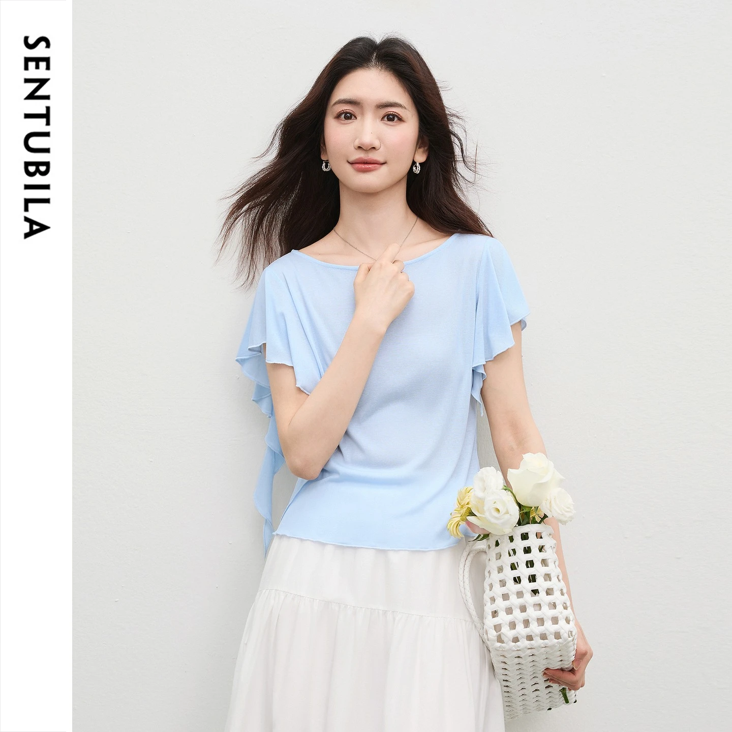 SENTUBILA Women's Summer New Short Sleeve T-shirt Round Neck Asymmetric Lotus Leaf Streamer Knitted Top Daily Wear 162TA7164
SENTUBILA Women's Summer New Short Sleeve T-shirt Round Neck Asymmetric Lotus Leaf Streamer Knitted Top Daily Wear 162TA7164