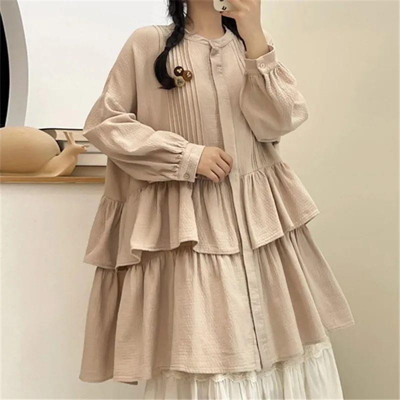 Johnature New Japanese Forest Patchwork Ruffles Cotton Shirt Women Spring Autumn 2025 New Loose Long With Brooch Tops Women
Johnature New Japanese Forest Patchwork Ruffles Cotton Shirt Women Spring Autumn 2025 New Loose Long With Brooch Tops Women