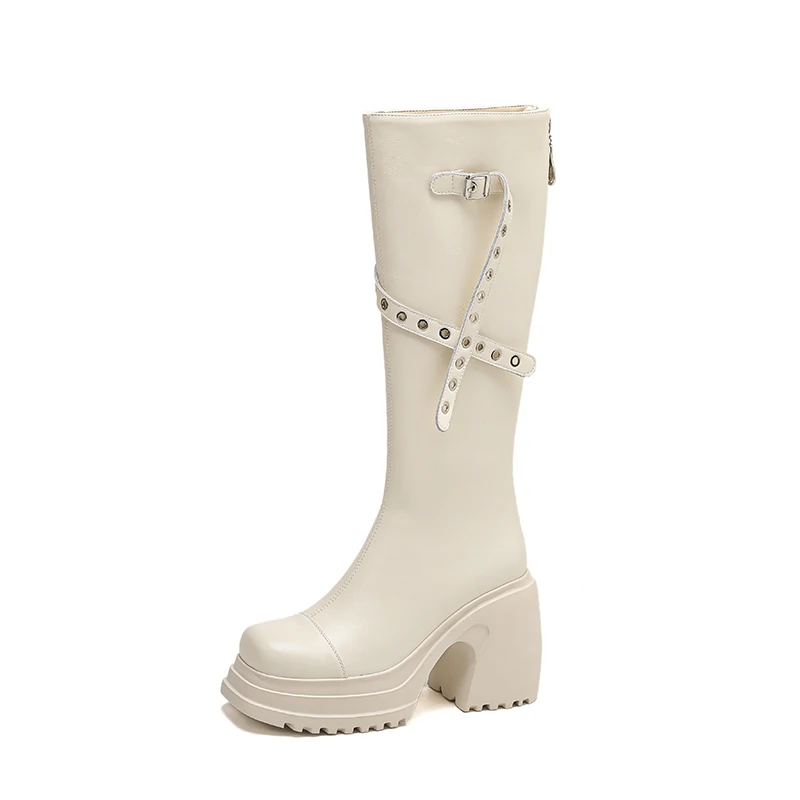 Petite Feet Punk Lady Platform Genuine Leather Women Knee High Boots Autumn Black Brown Beige High Chunky Heels Metal Decoration
Petite Feet Punk Lady Platform Genuine Leather Women Knee High Boots Autumn Black Brown Beige High Chunky Heels Metal Decoration