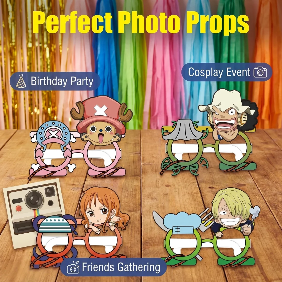 One Piece party paper glasses. Anime photo props, party decoration supplies. Suitable for multiple holidays.
One Piece party paper glasses. Anime photo props, party decoration supplies. Suitable for multiple holidays.