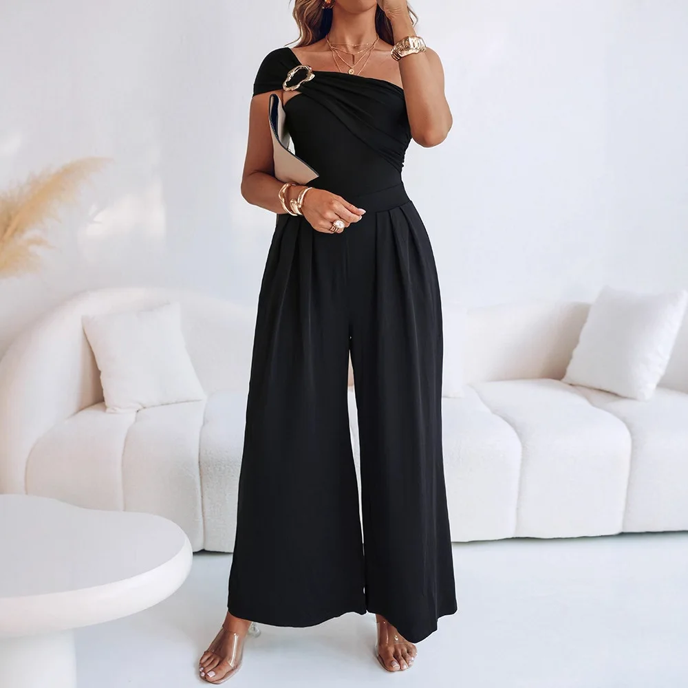 Cold Shoulder Ruched Buckle Wide Leg Jumpsuit Women Summer High Waist Solid Color Loose Overall Pants Jumpsuits
Cold Shoulder Ruched Buckle Wide Leg Jumpsuit Women Summer High Waist Solid Color Loose Overall Pants Jumpsuits